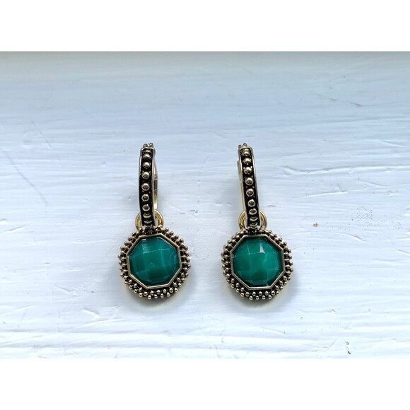 Napier Green Faceted Dangle Earrings Silvertone Pierced Post Vintage - Picture 2 of 5